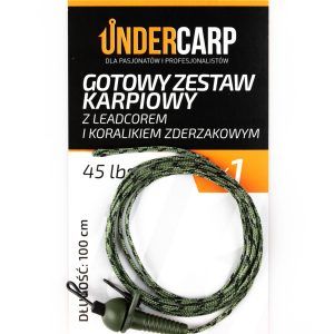 UnderCarp Gotowy zestaw karpiowy z leadcorem i koralikiem zderzakowym 45 lbs / 100 cm zielony Najtaniej